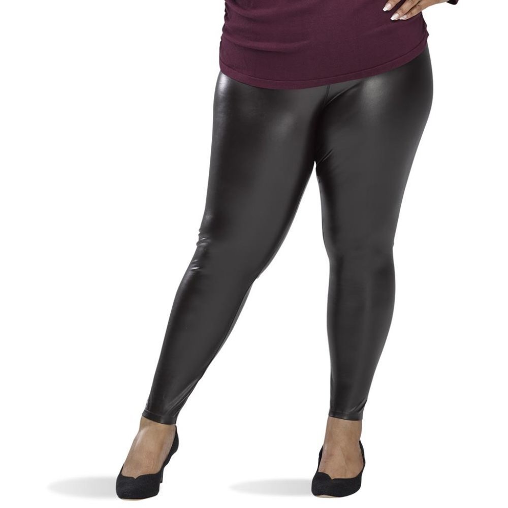 HUE Leatherette Hi Rise Leggings Espresso Brown - Picture 3 of 5